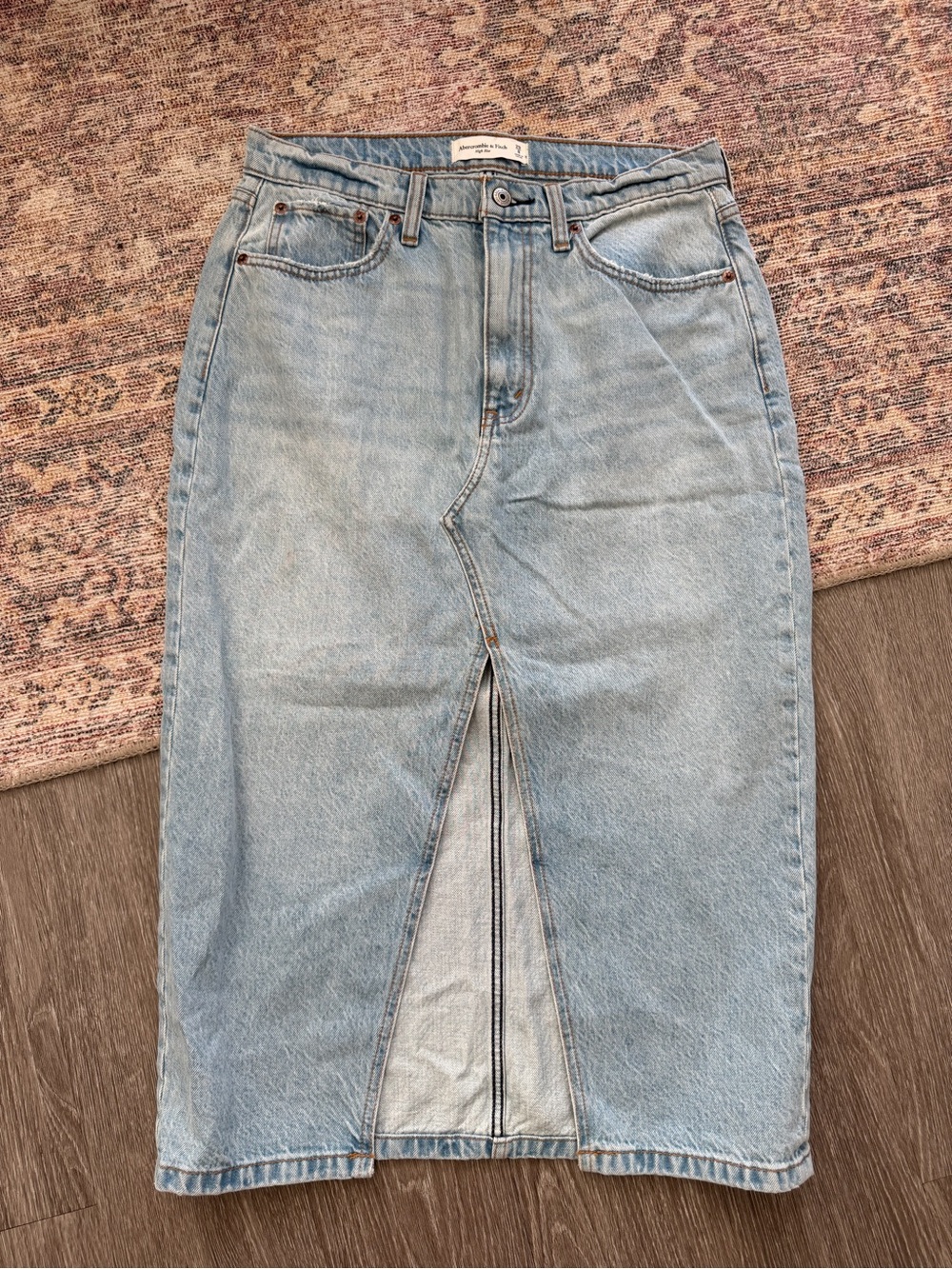 Abercrombie & Fitch High Rise Denim Midi Skirt